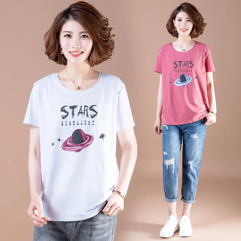 Добавить жира размера плюс хлопковая Футболка женская подвеска Xia хлопок