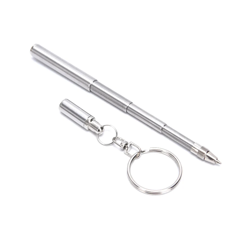 

1PCS Ball Point Pen Keychain Multifunctional Mini Metal Key Ring Stainless Steel Telescopic Pen Keyring Telescoping Pen Tool