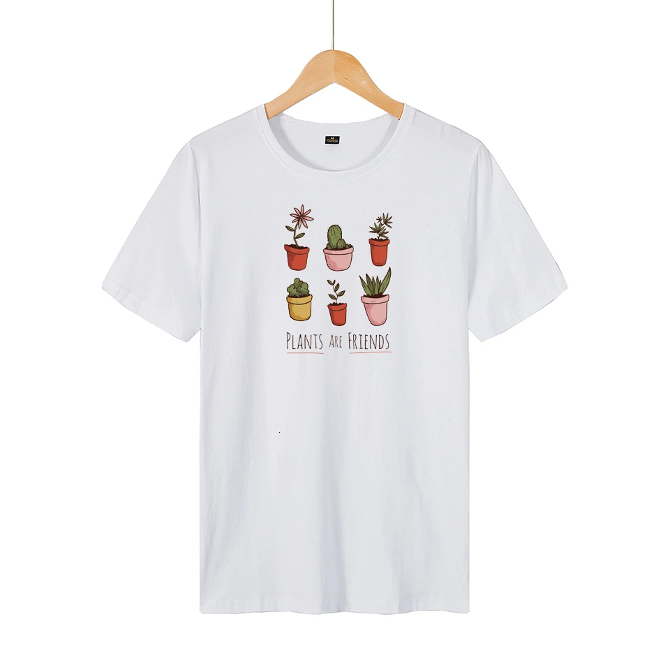 Простая хлопковая Повседневная футболка с принтом растений в горшках сезон