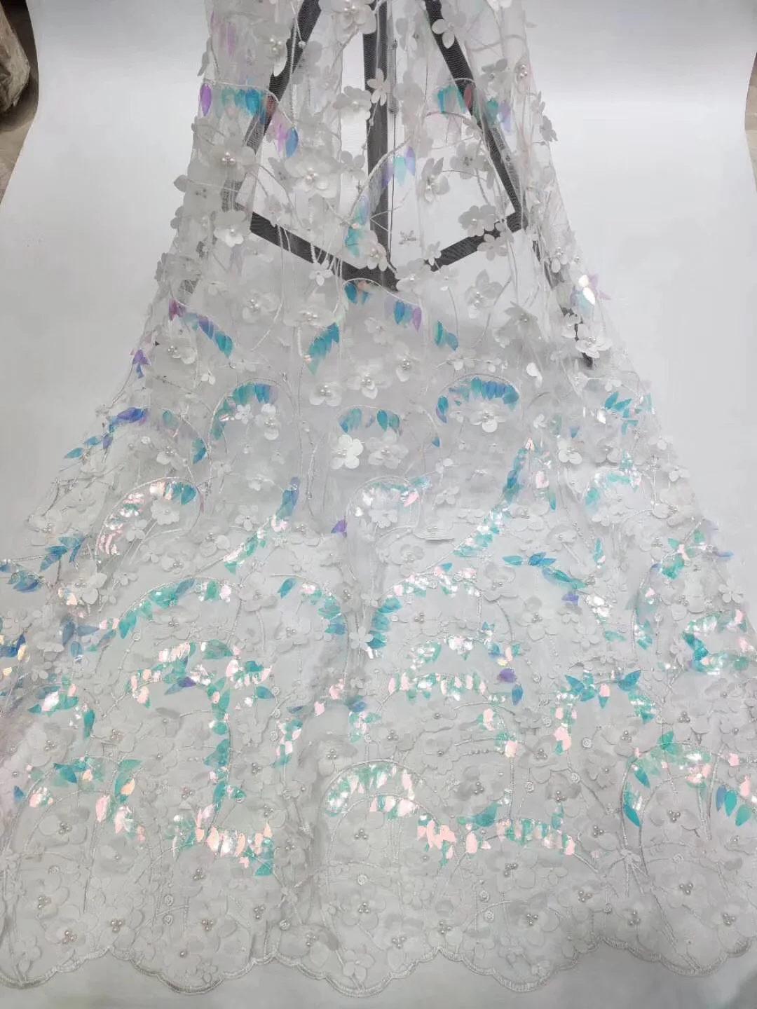 

African Beaded 3D Tulle Lace Fabric 2020 African French Lace Fabric High Quality Nigerian Embroidery Tulle French Lace T3318