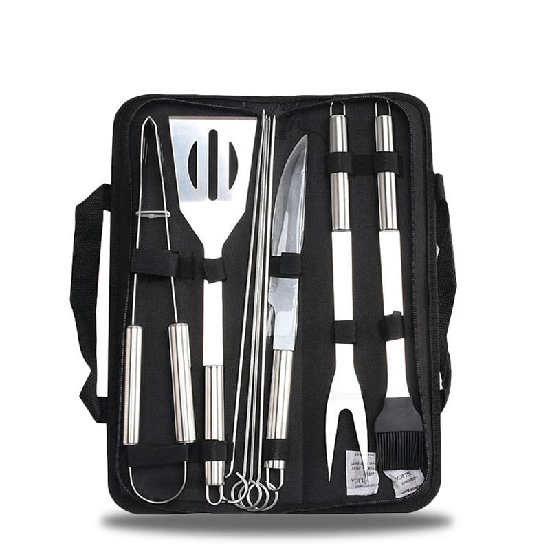 

BBQ Grill Accessories Tools Set Stainless Steel Grilling Tool Carry Bag Grill Mat Camping Barbecue Utensil Kit Fork Tong Spatula