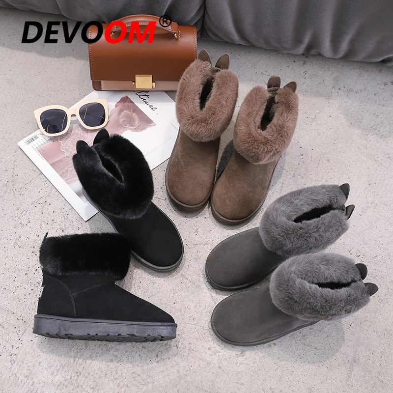 Женские ботильоны без шнуровки черные повседневные ботинки для снежной погоды