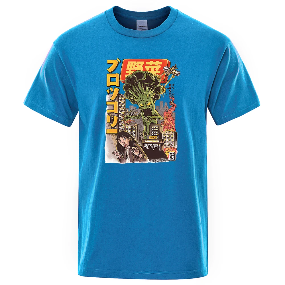 

Fashion High Quality Man Tshirt Casual Soft T Shirt Mans Cartoon Funny Broccozilla Prints Tee Shirts Retro Oversized T-Shirt