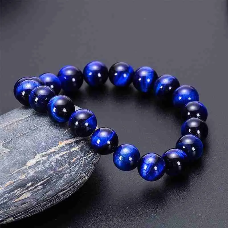 

Men Fashion Natural Blue Bracelet Trendy Handmade Classic Strand Stone Beaded Bracelet For Men Women Bangles Jewelry Gift