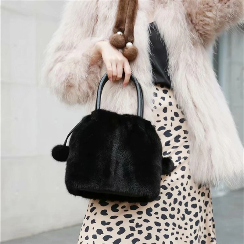 Женская наплечная сумка IANLAN из натуральной кожи и меха норки с ручкой сверху IL00548