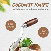 coconut tool stainless steel coconut meat removal durable wooden handle coconut opener for kitchen coconut meat remover