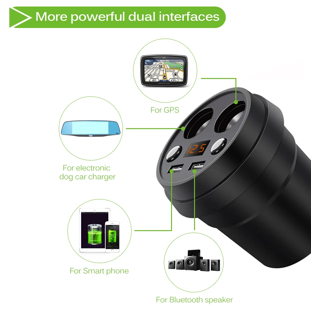 Автомобильное зарядное устройство 3 1 А многофункциональное с дисплеем