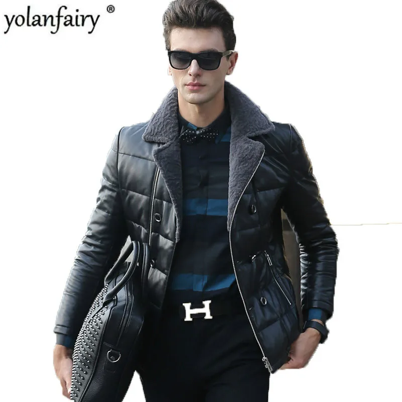Куртка из натуральной кожи пуховики овечьей зимняя куртка для мужчин пальто с