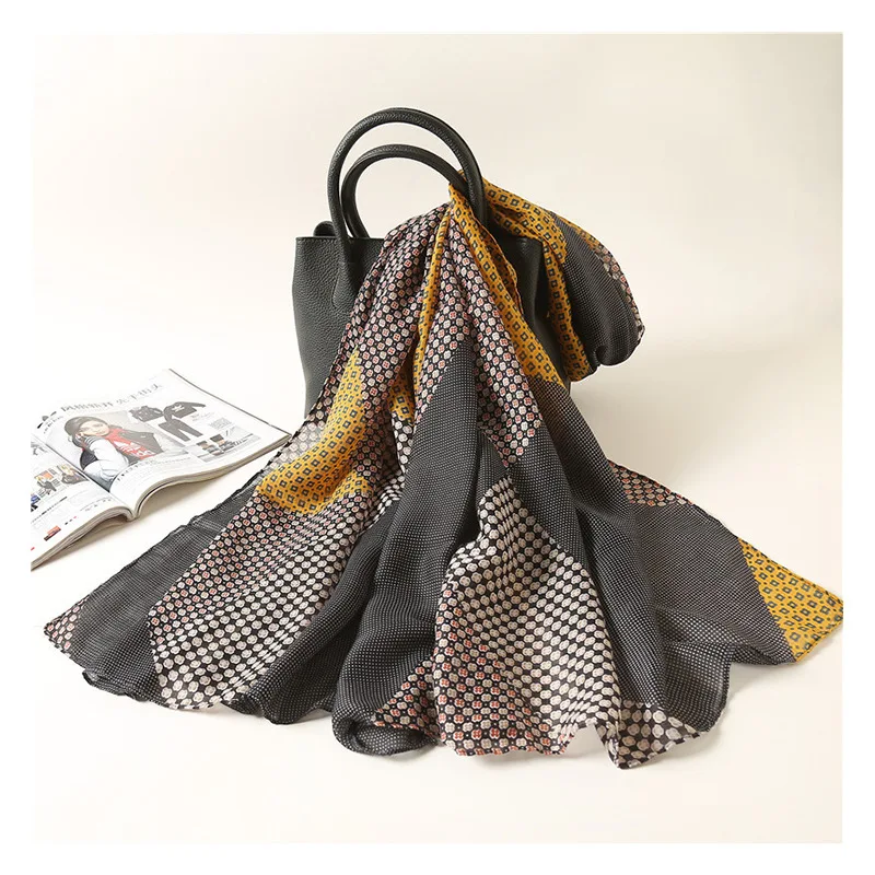 

new outdoor sunshade silk color matching light cotton and linen scarf thin section printed Muslim long scarf