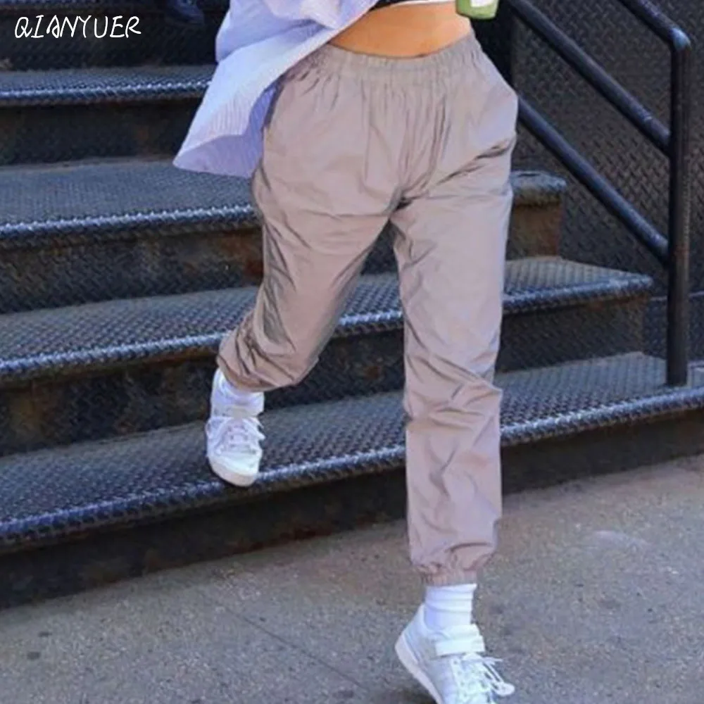 Женские Светоотражающие штаны с высокой талией спортивные для бега в стиле панк