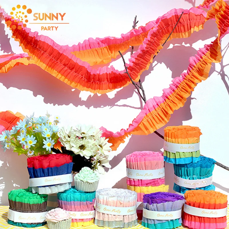 Трехцветная плиссированная Бумажная гирлянда 7 см * 3 м ручные ленты для свадебной