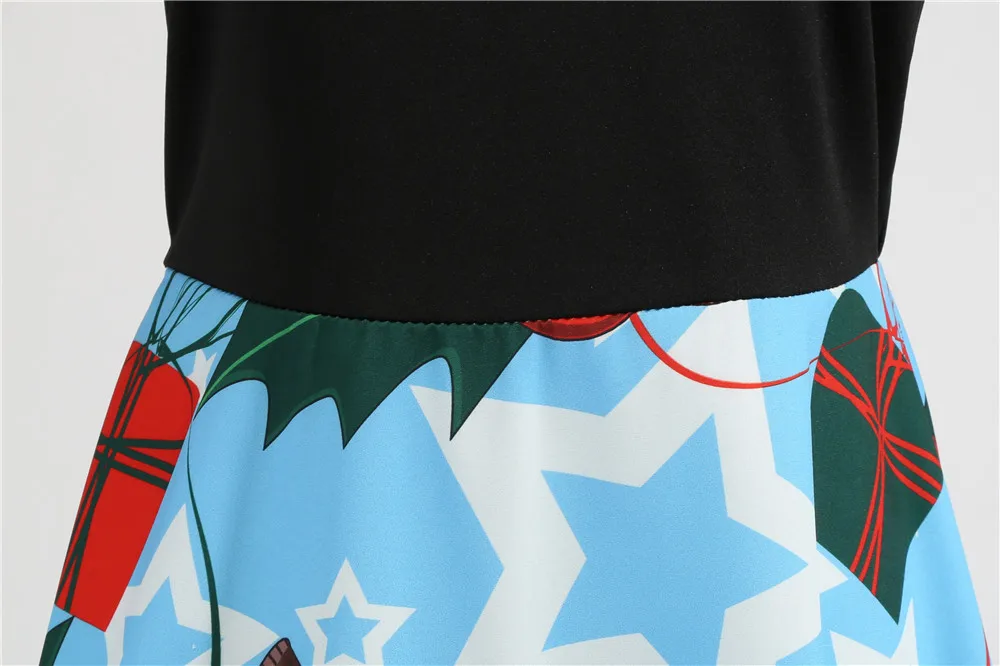 Черное элегантное женское рождественское платье с длинным рукавом, новогодний подарок, дерево, снежинка, принт, зимние платья, винтажное платье до колена