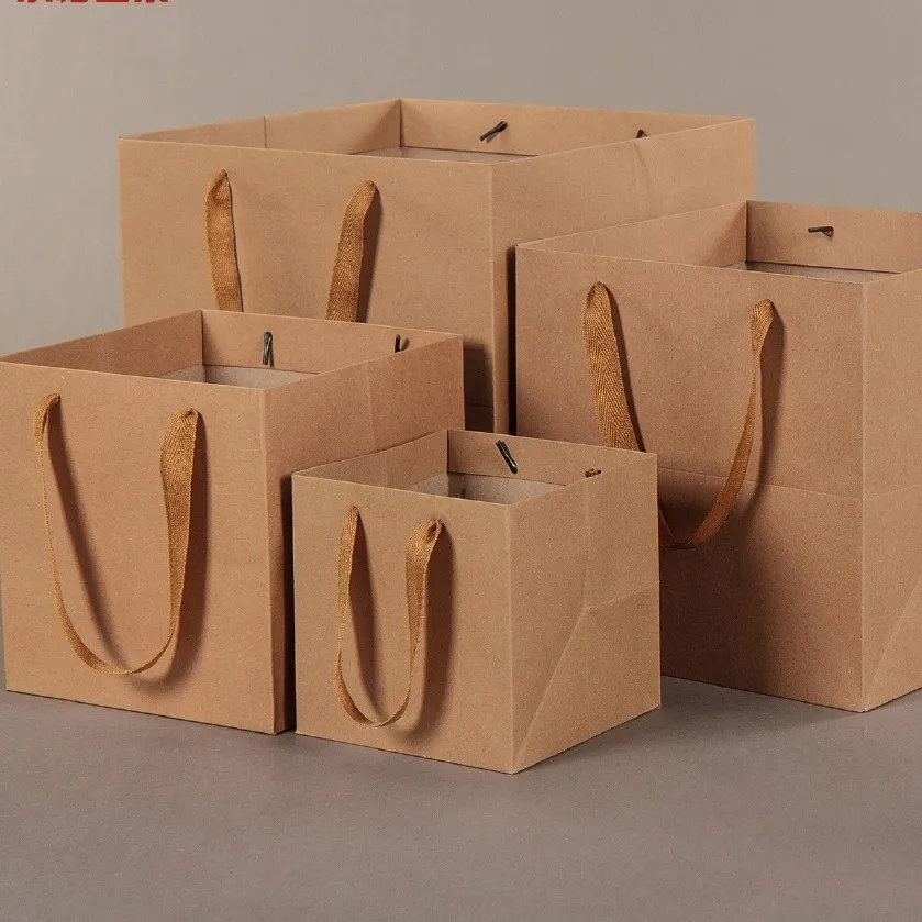 Цветочный магазин крафт бумажный пакет большая переносная сумка с квадратным