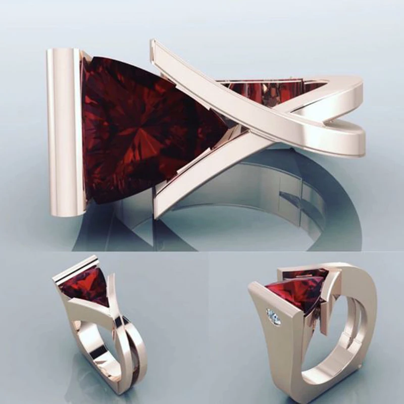 Luxury female crystal red champagne stone ring fashion rose gold retro party creative geometric for women | Украшения и