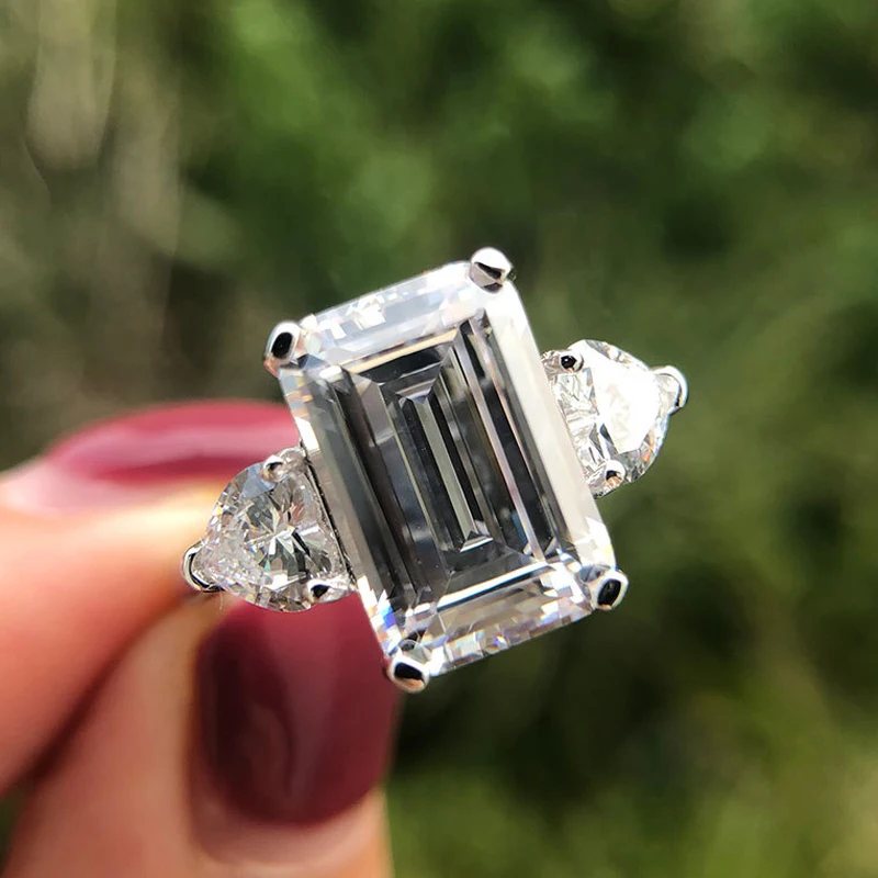 

COSYA 100% 925 Sterling Silver Rectangular High Carbon Diamond 12*8mm Emerald Cutting Simple All-Match Female Ring Fine Jewelry