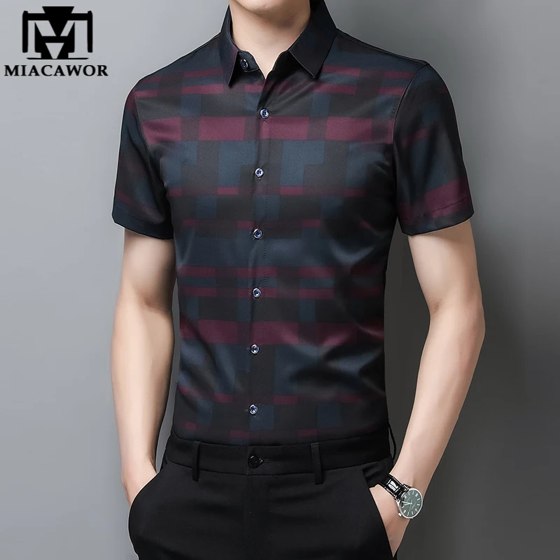 

New Summer Men Shirt Short Sleeve Plaid Casual Shirts Slim Fit Camisa Masculina Men Clothing C776