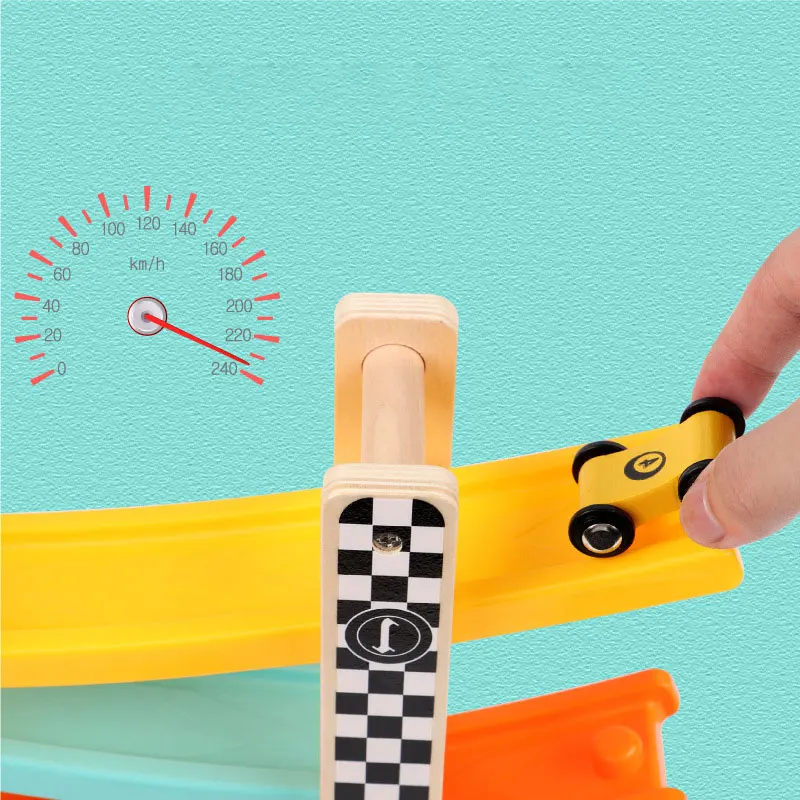 Деревянная трасса автомобиля игрушки скольжения гоночные автомобили 4 слоя
