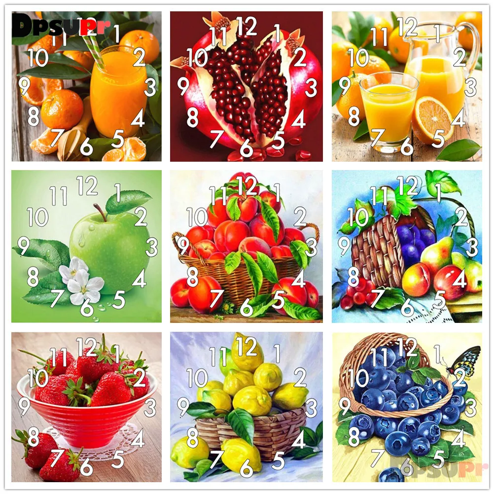 

Dpsupr Full Diamond Painting Cross Stitch Fruit Flower Butterfly Clock Mechanism Mosaic 5D Diy Square Round 3d Embroidery Gift