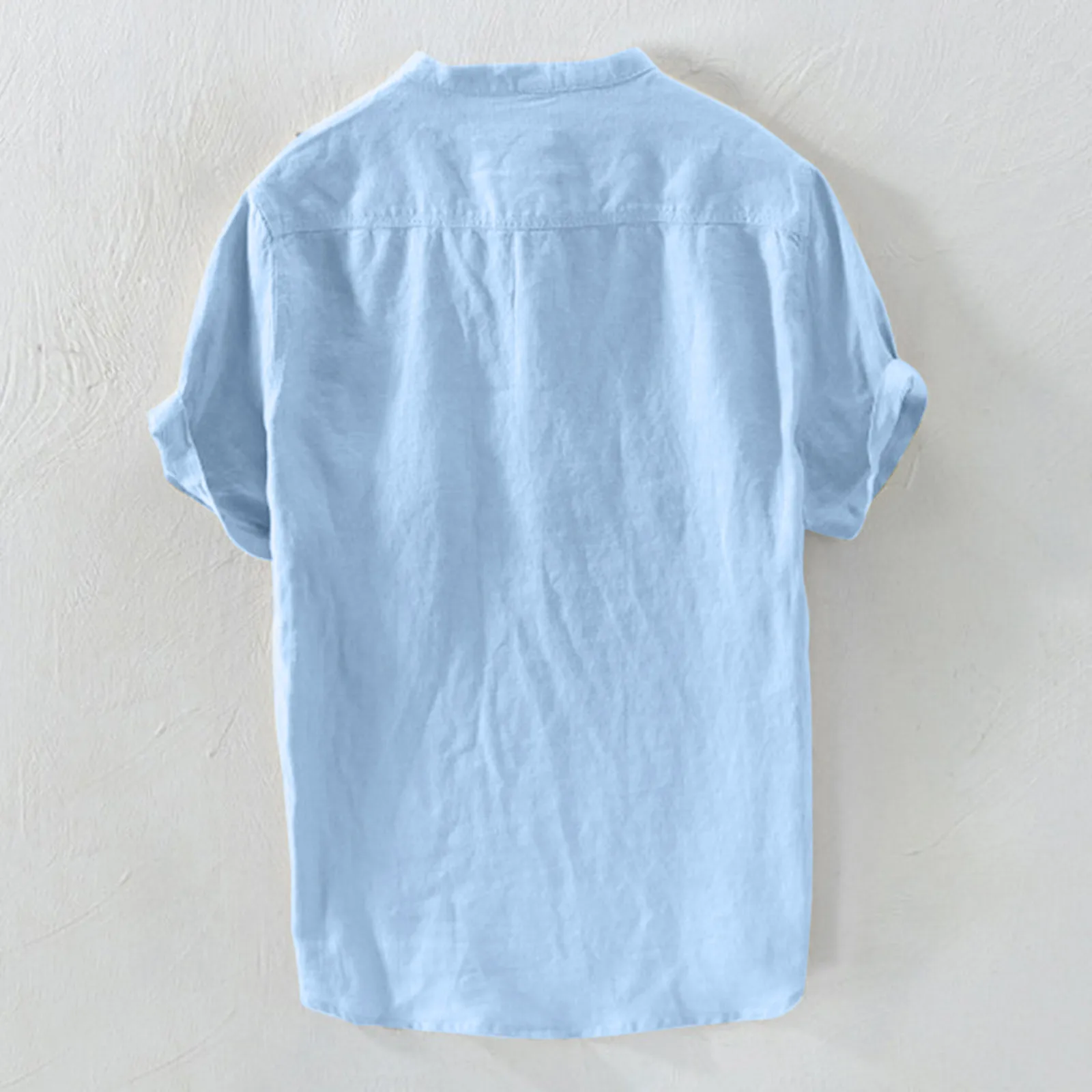 Мужская хлопковая рубашка с воротником стойкой однотонная винтажная брендовая в