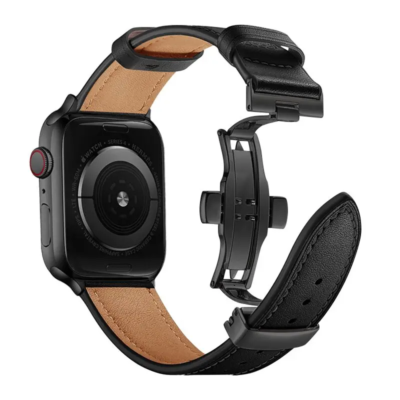 

Итальянский ремешок из натуральной кожи для Apple watch 4 band 44 мм 40 мм, браслет для iWatch band 42 мм 38 мм, с пряжкой-бабочкой для Apple watch 5 4 3