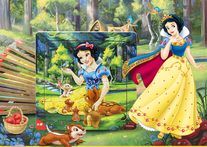 Disney 9 шт/16 шт Белоснежка/София/Микки Минни/замороженная Романтика деревянная коробка головоломка 2-3-4-5 лет детская головоломка
