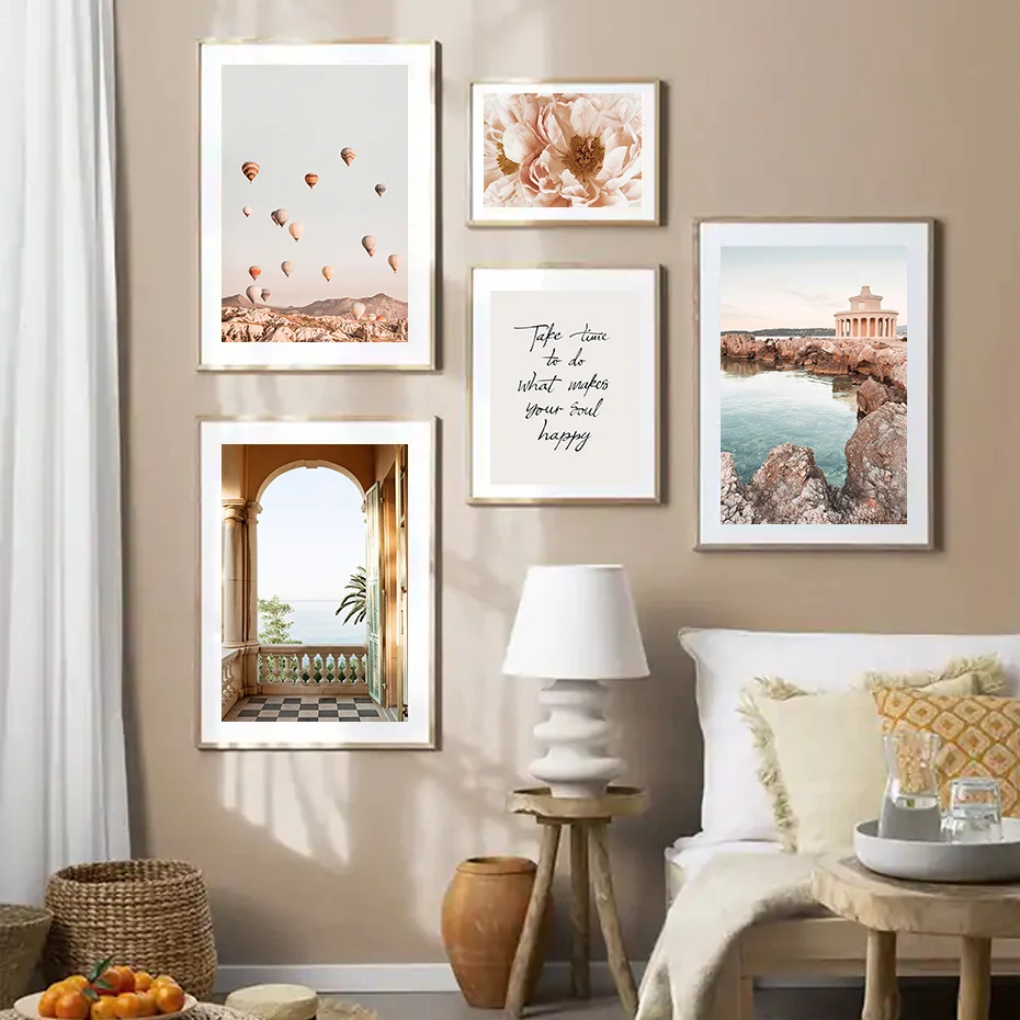 

Mediterranean Landscape Blooming Floral Travel Posters and Prints Canvas Painting Wall Pictures Living Room Interior Home Decor