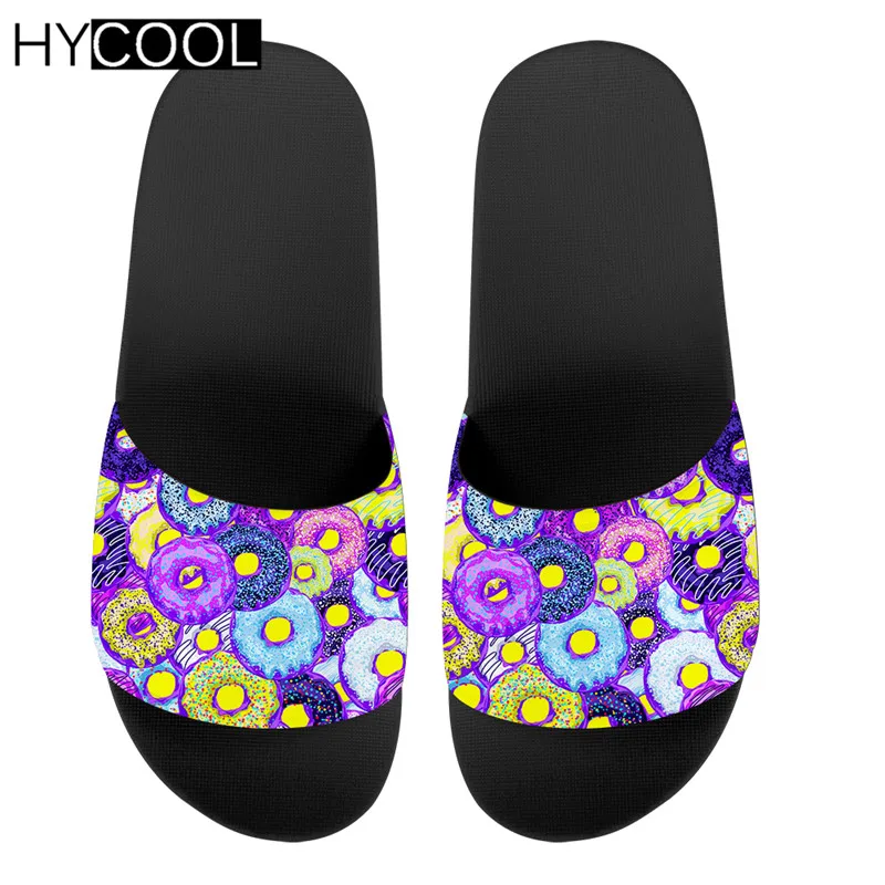 

HYCOOL FUnny Sweet Donut Design Slippers Women Beach Flat Slides Sandals Summer Slip On Sandals for Teen Girl Ladies Flip Flops