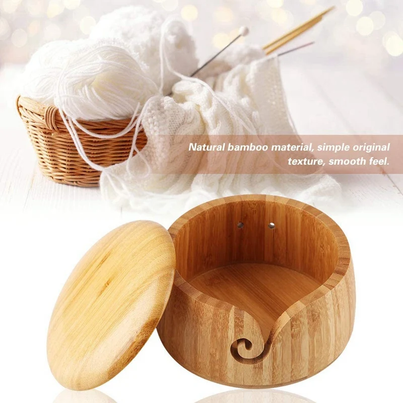

Hot Yarn Bowl Handmade Crafted Bamboo Yarn Bowl with Removable Lid for Knitting and Crocheting for Mom and Grandmother