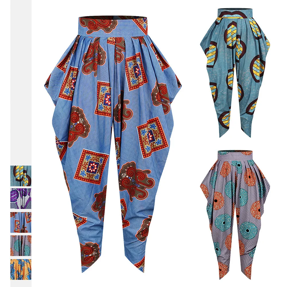 

2021 Summer Fashion Baggy Harem Pants Women African Dashiki Print Loose Ankle-Length Trousers Causal Lantern Wide Leg Pants