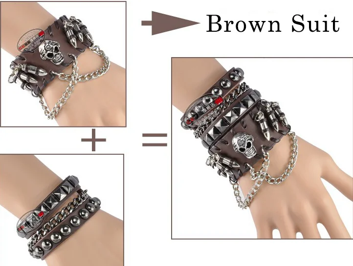 Мужской кожаный браслет с черепами модный в стиле хип хоп для мужчин и женщин