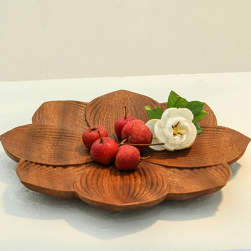 Wooden Tea Tray Creative Lotus-Shaped Nut Candy Walnut Afternoon Snack Plate Bowls | Дом и сад