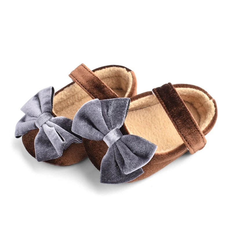 

Baby Girls Velvet Bow Toddler First Walkers Baby Shoes Princess Soft Cute Shoe Autumn Non-Slip Baby Crib Shoes