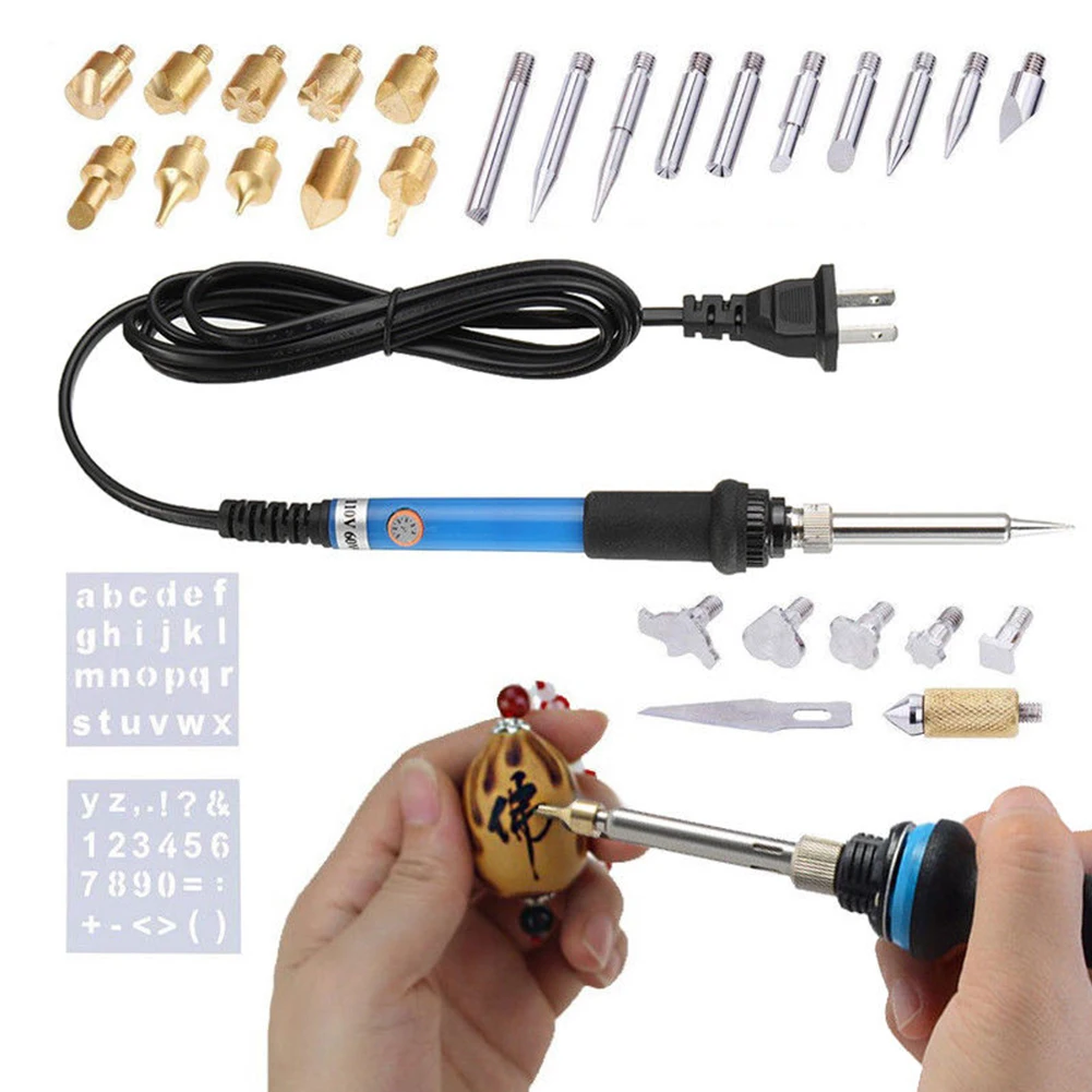 

28pcs Soldering Iron Pyrography Tips Lightweight Multipurpose Carving Welding Kit Crafts Wood Burning Pen Blade Stencil Easy Use