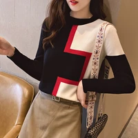 sweater women for winter 2020 fashion autumn contrast color patchwork knitted long sleeve pullover female tricot jumper femme