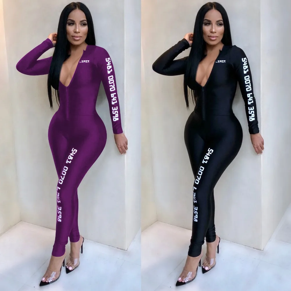 Женский комбинезон с длинным рукавом Облегающий в европейском стиле буквами
