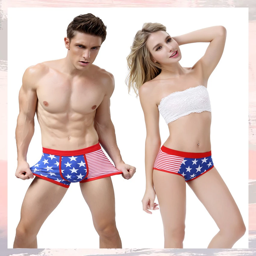 Модные трусы для пар нижнее белье с принтом влюбленных мужские боксеры женские