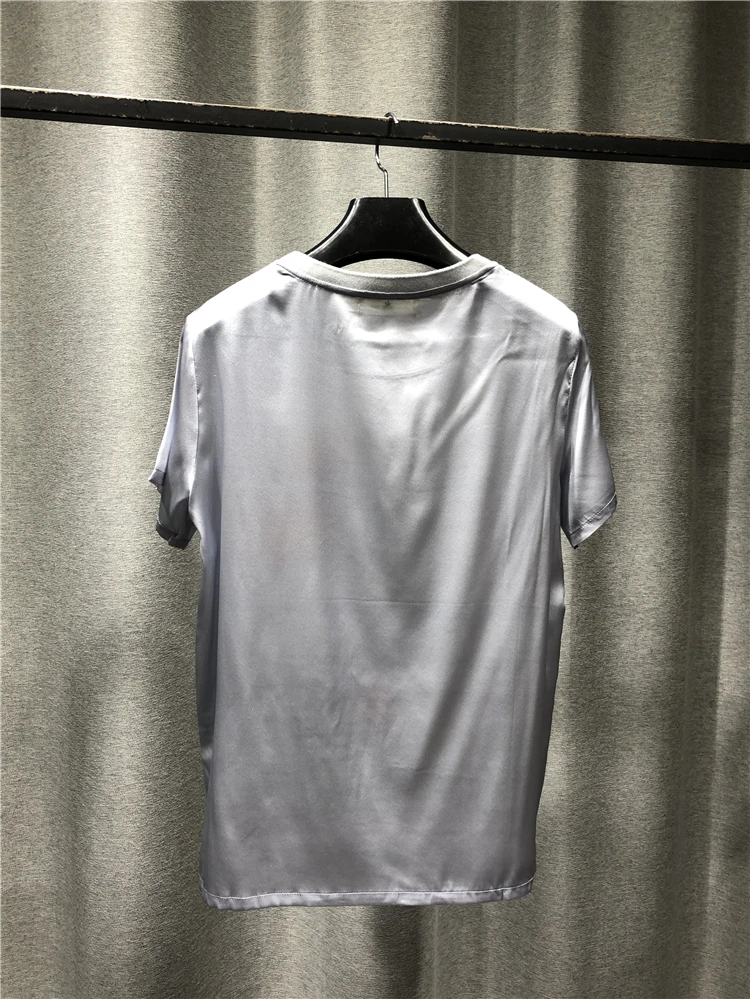 

Tshirt Women 2021 New Summer Products Casual Pure Silk Round Neck Short Sleeve Top Circus Performance Pattern On Chest