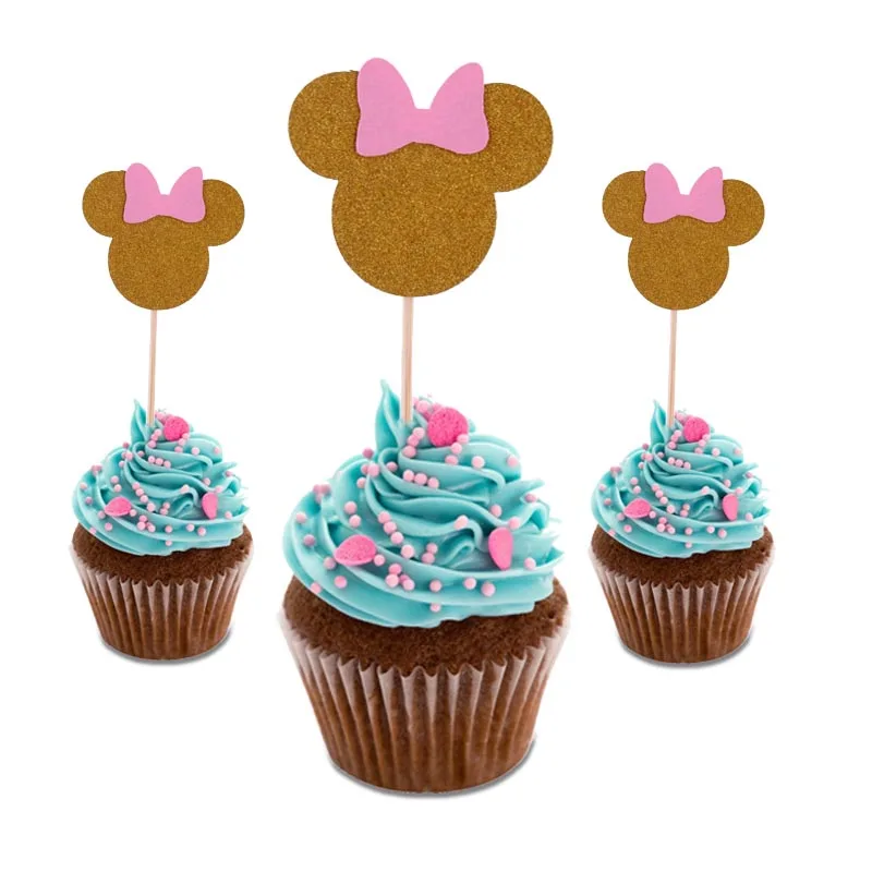 10pcs Cake insert Минни Мышь ребенка платье для девочек на день рождения розовая вечерние поставки одноразовая посуда для вечеринки подарочные столовые приборы сумки пластинчатый воздушный шар «бокал» - Цвет: 10pcs Cake insert