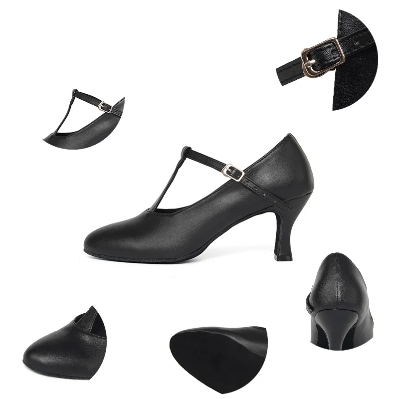 DKZSYIM Modern Dance Shoes Black/Beige Leather Ballroom Tango/Salsa Dance Shoes Close Toe Perform Dance Shoes High Heels 6-10CM
