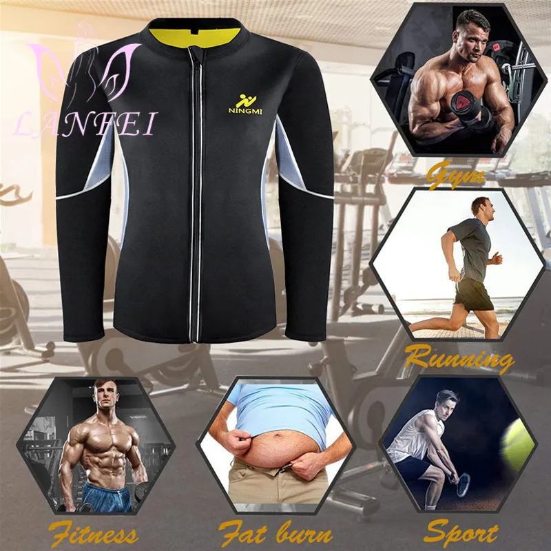 LANFEI Men Weight Loss Shirt Workout Neoprene Waist Trainer Body Shaper Tank Top Sweat Sauna Suit Exercise Fitness Long Sleeve