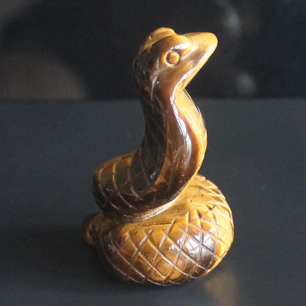 

Hand carved gemstome crystal golden tiger eye snake animal figurine animal carving home decor