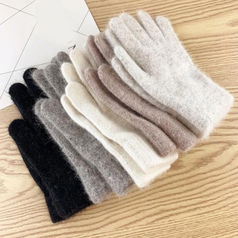 

Knitted Mittens Women Gloves Full Fingers Plush Warm Soft Imitation Cashmere 1 Pairs Winter Gloves Solid Color Outdoor Gloves