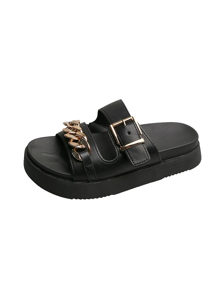 

Slippers Casual Female Shoes Summer Clogs Woman Platform Low Slides Rivet Luxury 2021 Beach Flat Fashion PU Rubber Metal