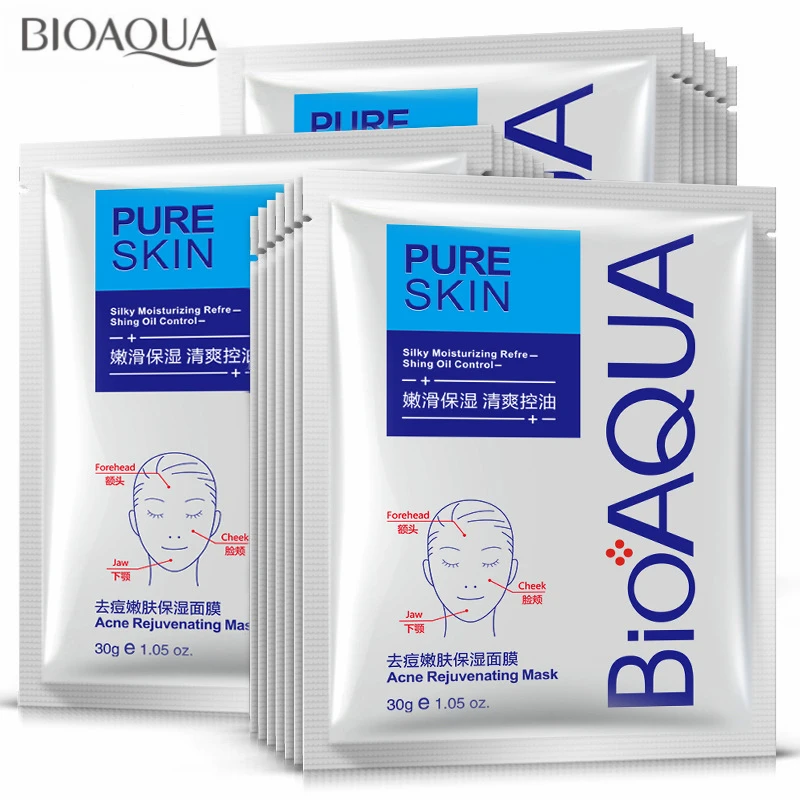 

BIOAQUA 5PCS Remove Acne Moisturizing Face Mask Acne Treatment Oil Control Natural Essence Whitening Facial Mask Women Skin Care