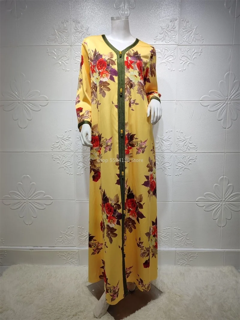 Рамазан элегантное платье в этническом стиле с цветочным принтом длинное для