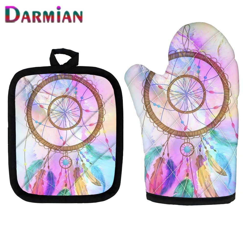 

DARMIAN Beautiful 3D Purple Dream Catching Kitchen Tools Insulation Pads and Oven Gloves Microwave Baking Non-Slip Cooking Mitts
