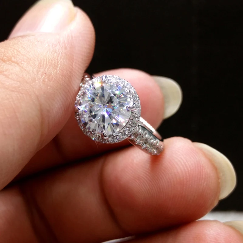 

Romantic Wedding Diamond Ring for Women White Gold Round Zircon Promise Ring Bridal Engagement Party Dating Ring Fashion Jewelry