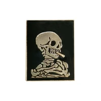 rshczy black and golden skeleton enamel pin for men quit smoking brooch coat bag badges jewelry gift