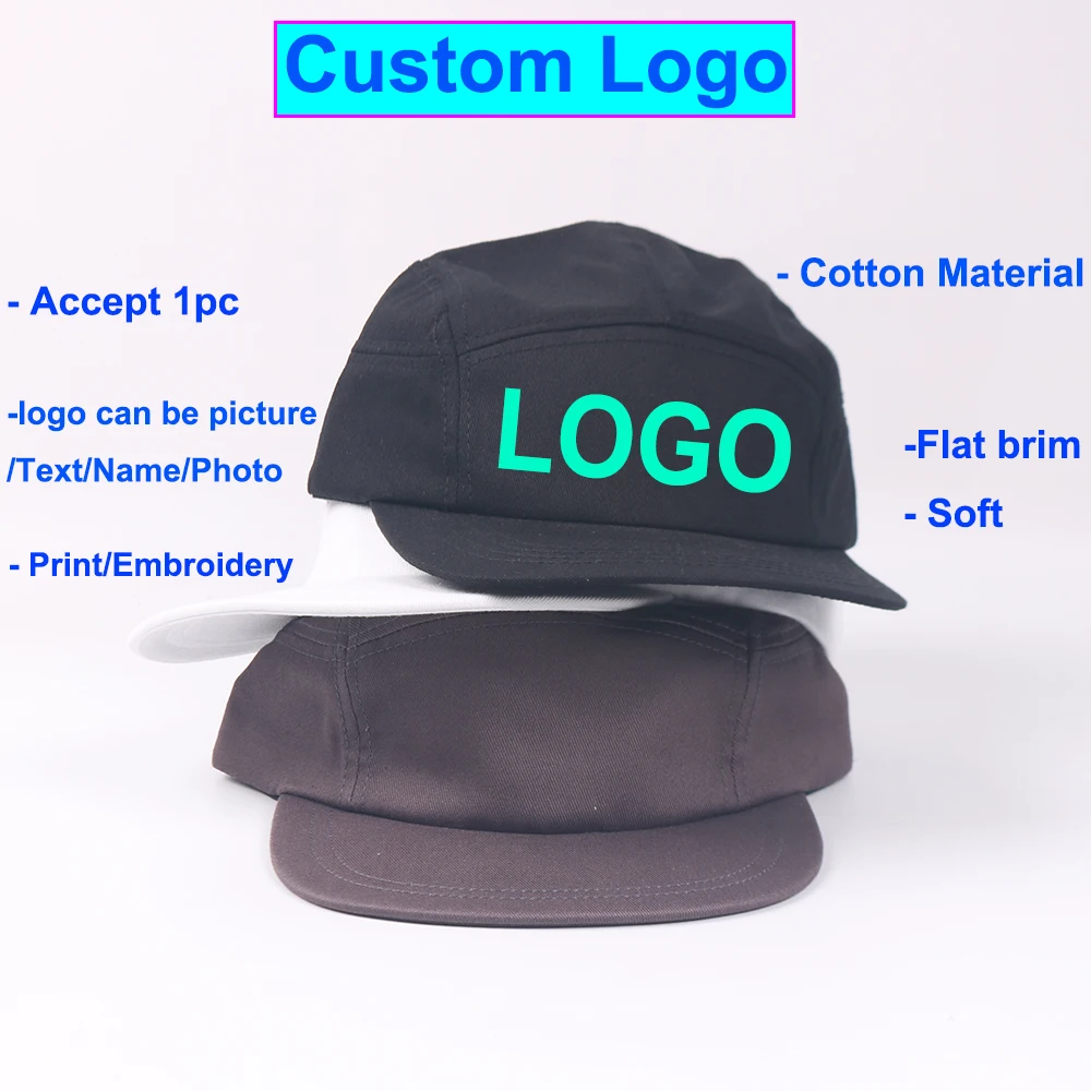 Повседневная Кепка с логотипом на заказ 5 панелей черная однотонная бейсболка