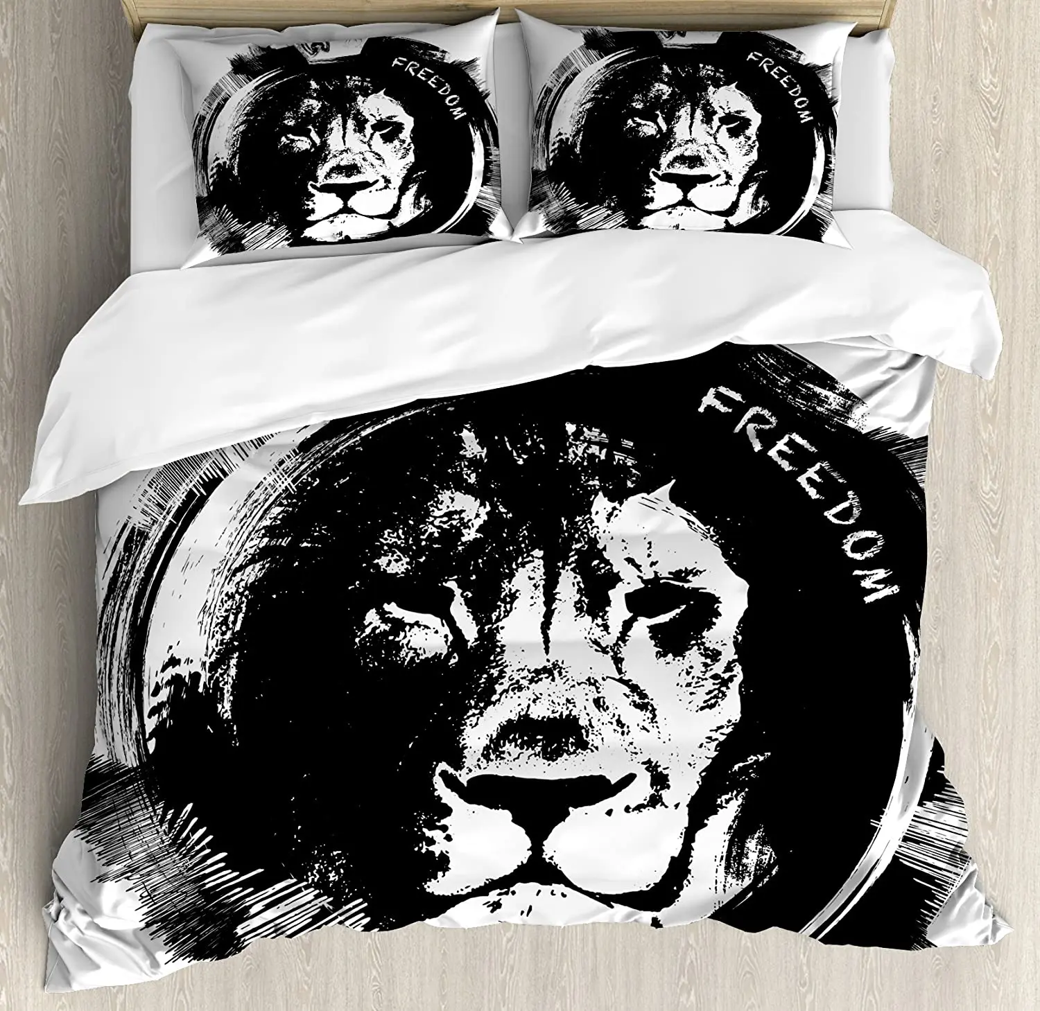 

Lion Duvet Cover Set King of the Forest Lion Head Portrait Freedom Sketchy Monochrome Wild Animal Bedding Set for Home